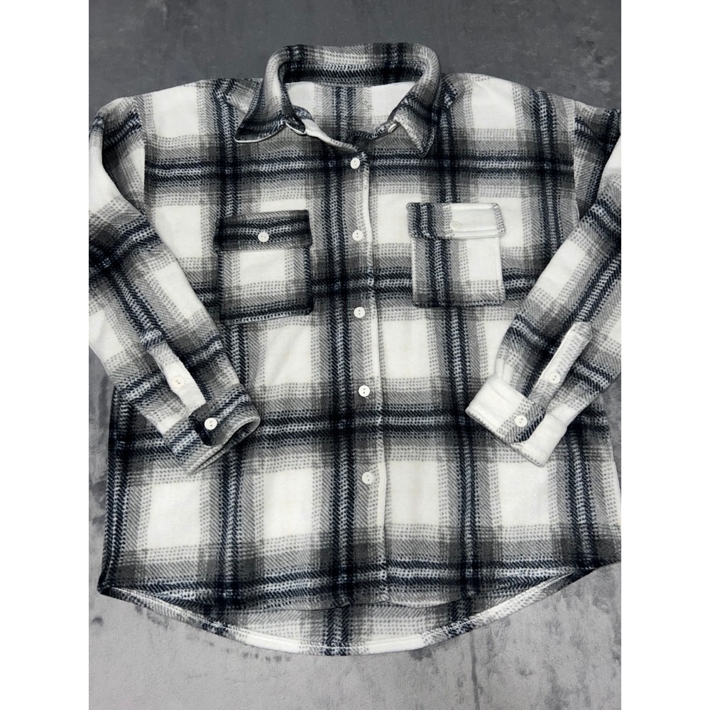 Sundown by Splendid Blue White Plaid Fleece Shacket Button Down XS Shirt Jacket